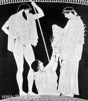 Gaea the Earth deliving Erichthonius to Athena & Hephaestus | Greek vase, Athenian red figure stamnos