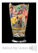 Image: Goblet depicting figures harvesting dates (Begram, Room 10), 1st-2nd centuries AD glass and paint National Museum of Afghanistan ©Thierry Ollivier / Musée Guimet